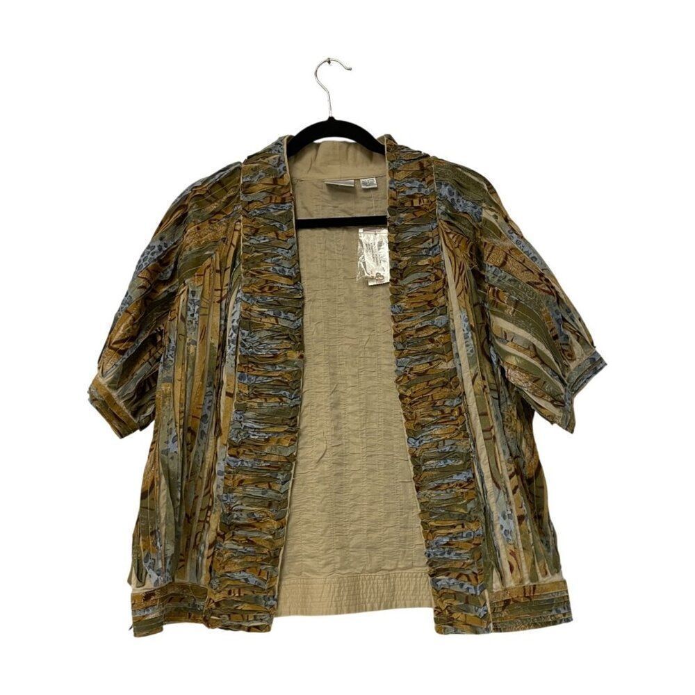Chicos Natural Wonders Womens Jacket 1 M Brown Adriann Elbow Animal Print NWT